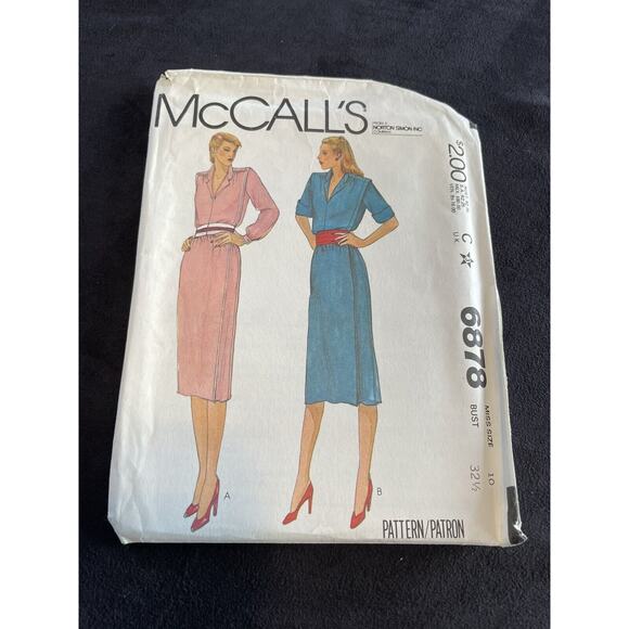 McCall's Mock Front Wrap Straight Dress 6878 Sewing Pattern Size 10 - Picture 1 of 3